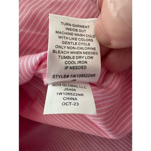 Freshman 1996 Women's L Pink & White Striped Ruffle Blouse Long Sleeve - Picture 4 of 6